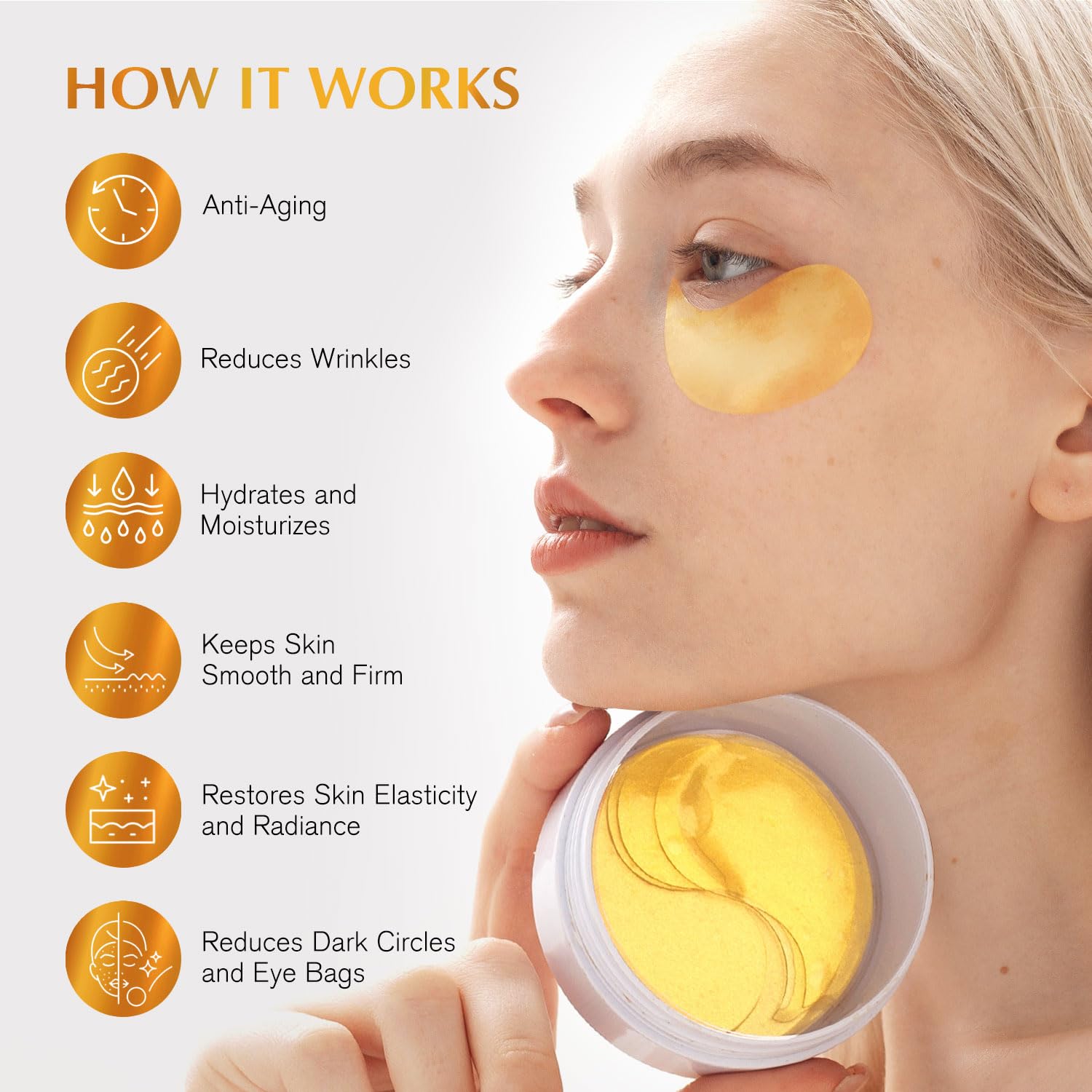 Ritual de cuidado diario con parches para ojos Enaskin Naturals.