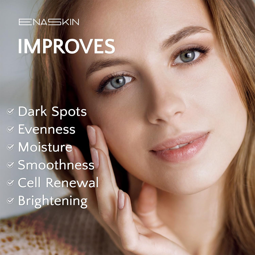 EnaSkin serum-tono-uniforme mejora la uniformidad del tono facial.