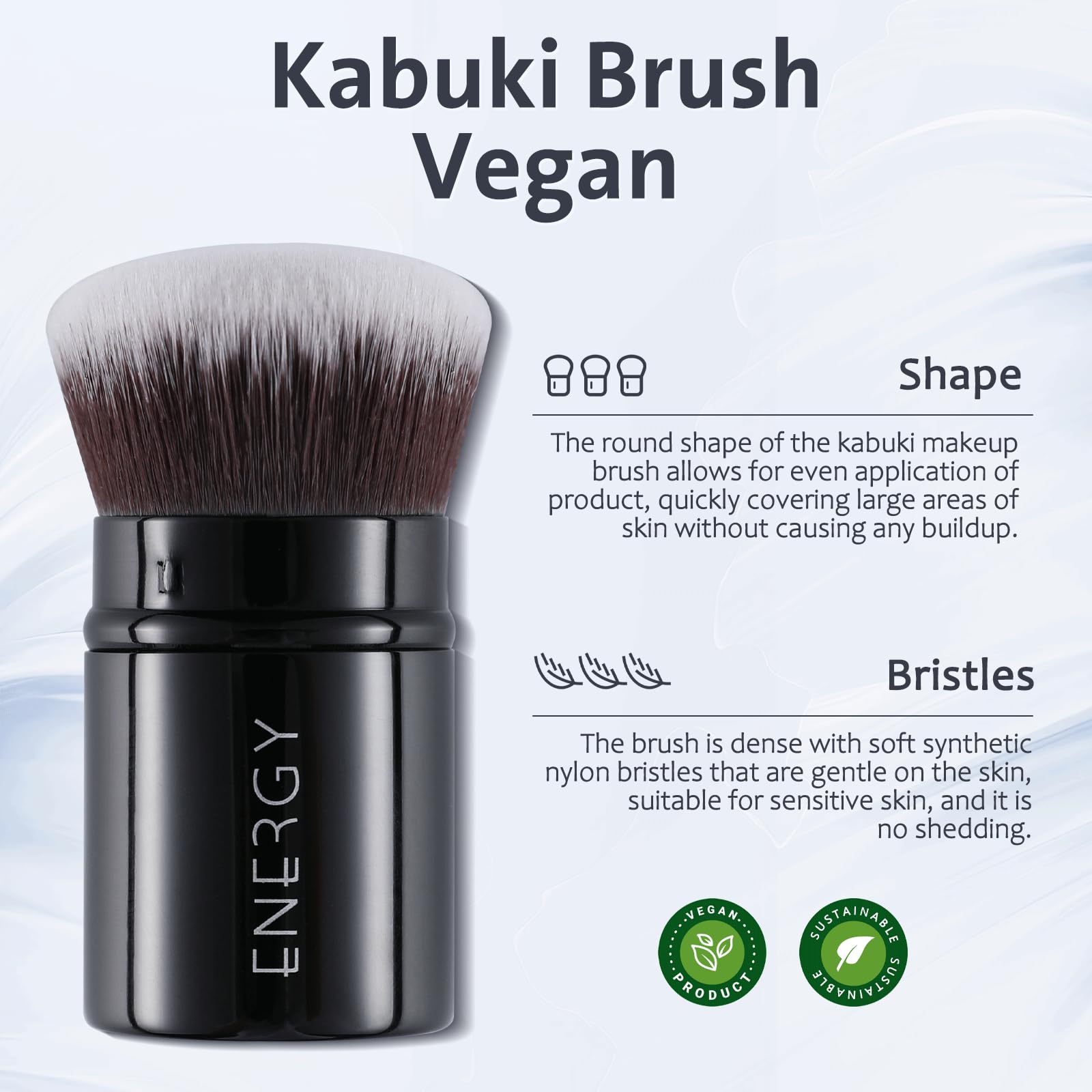 ENERGY Kabuki retráctil: multiuso para polvo, crema y bronceador.