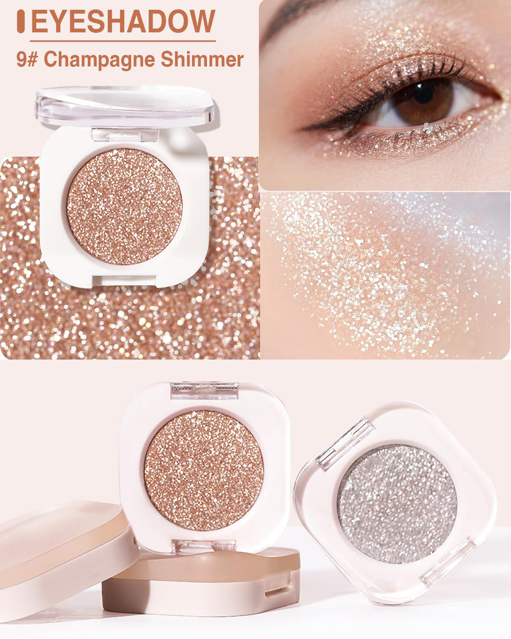 Enfuntins Glitter Eyeshadow Single: pigmentación delicada que se mantiene para un acabado sutil.