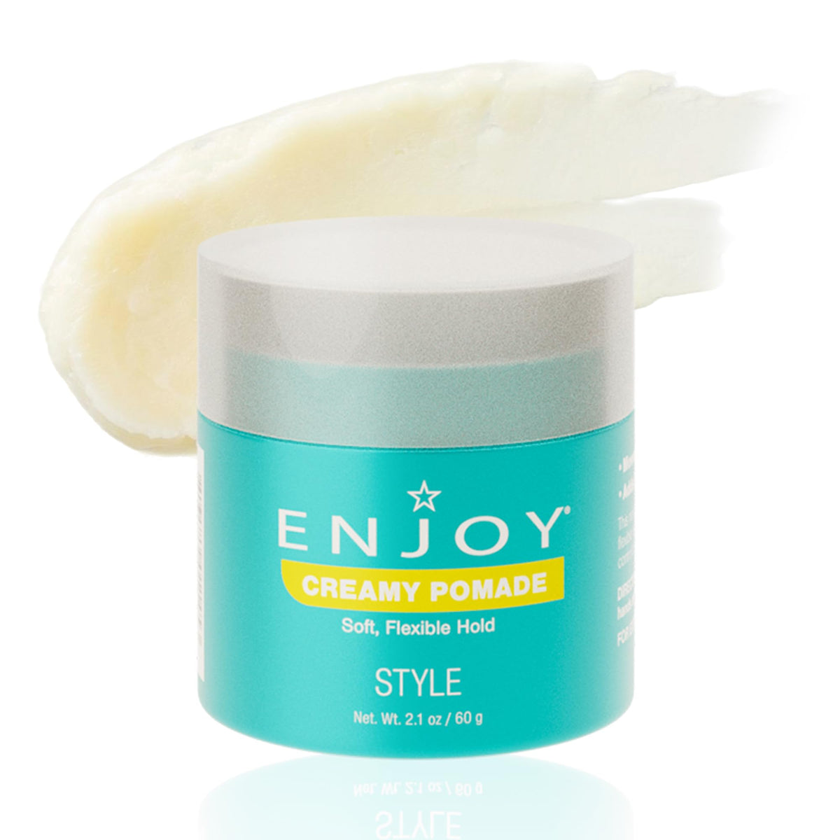Enjoy Creamy Pomade muestra textura seda para un peinado suave y control flexible