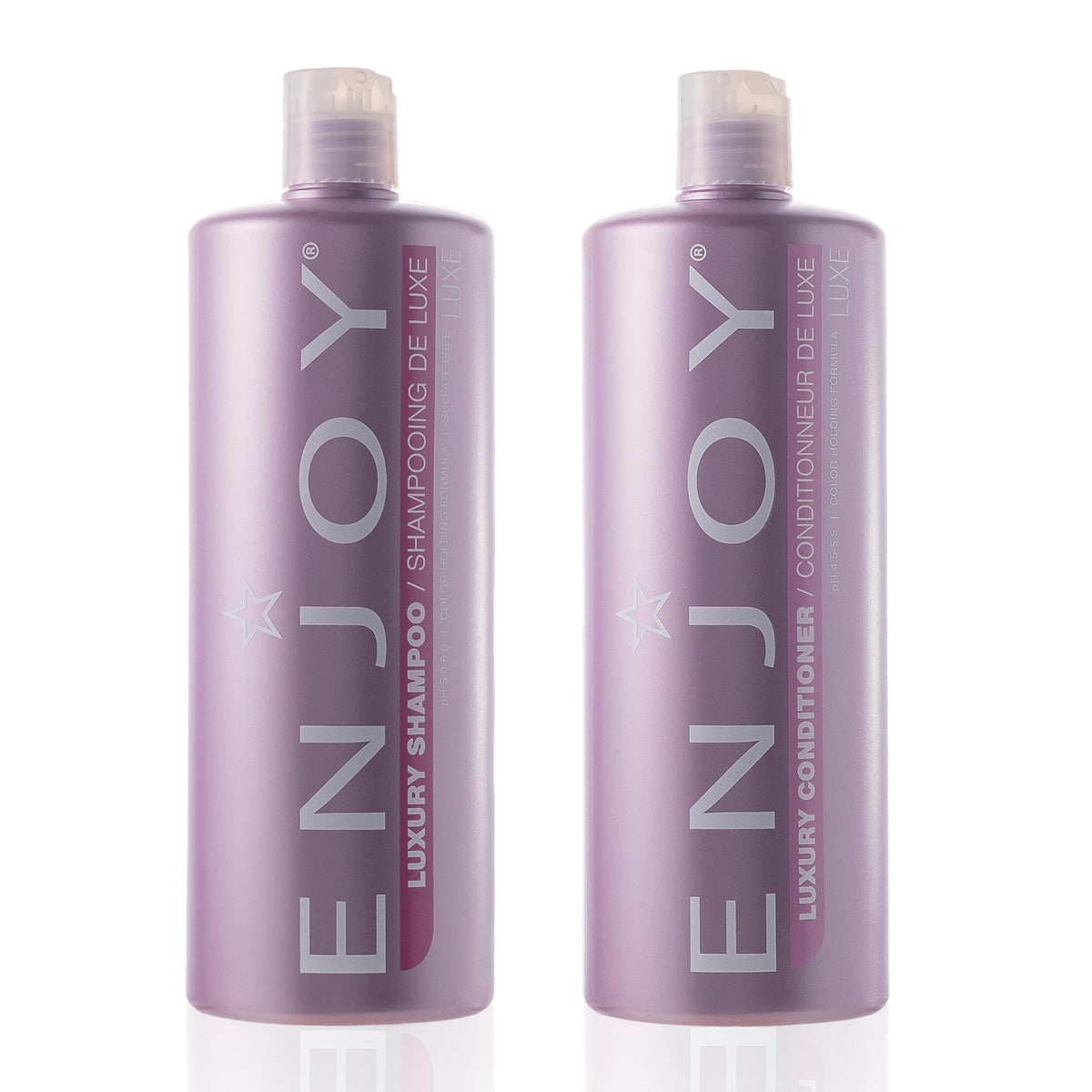 Shampooing Enjoy Luxe en flacon prêt à nettoyer en douceur.