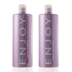 Shampooing Enjoy Luxe en flacon prêt à nettoyer en douceur.