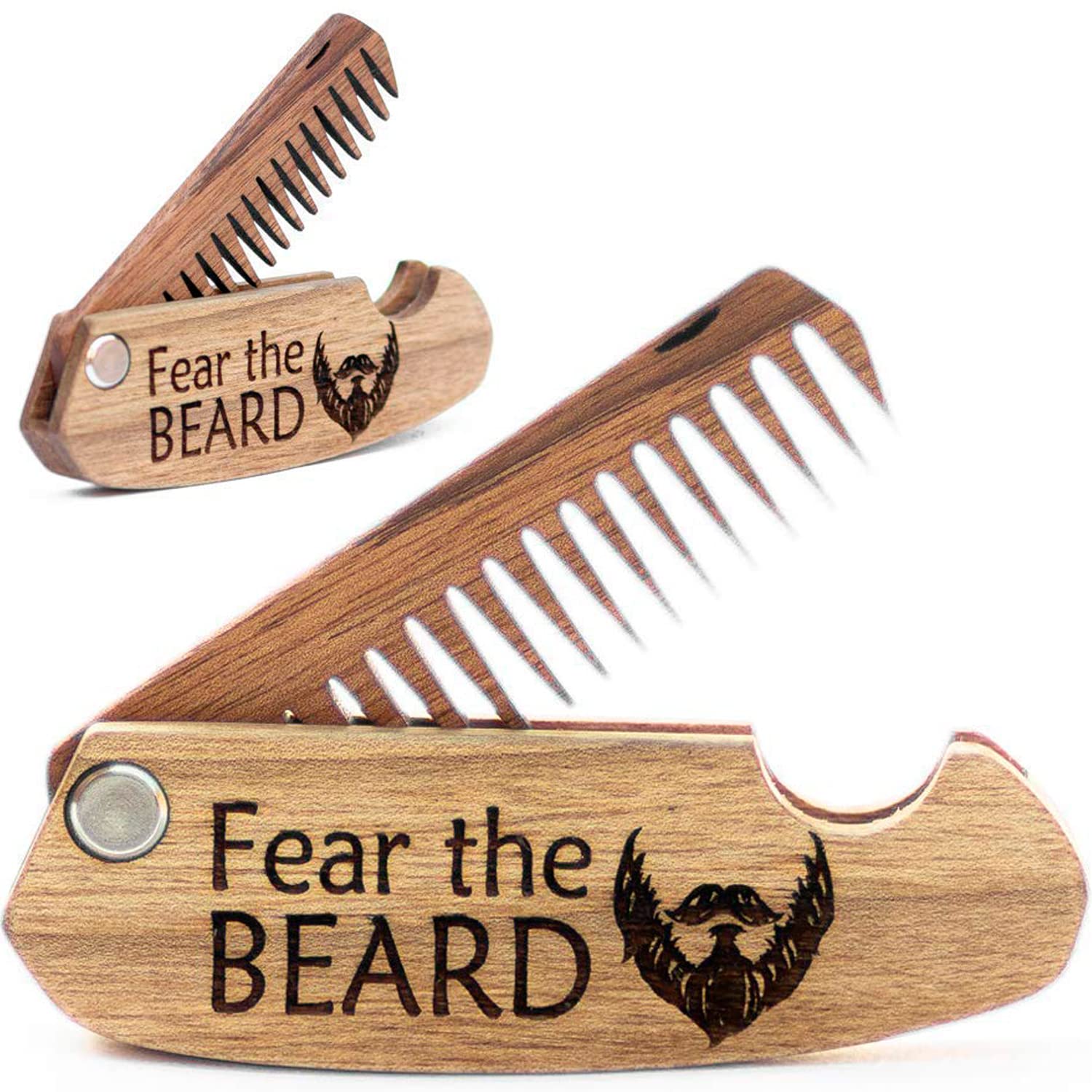 Peine de barba plegable de Enjoy The Wood en nogal, ideal para uso diario.