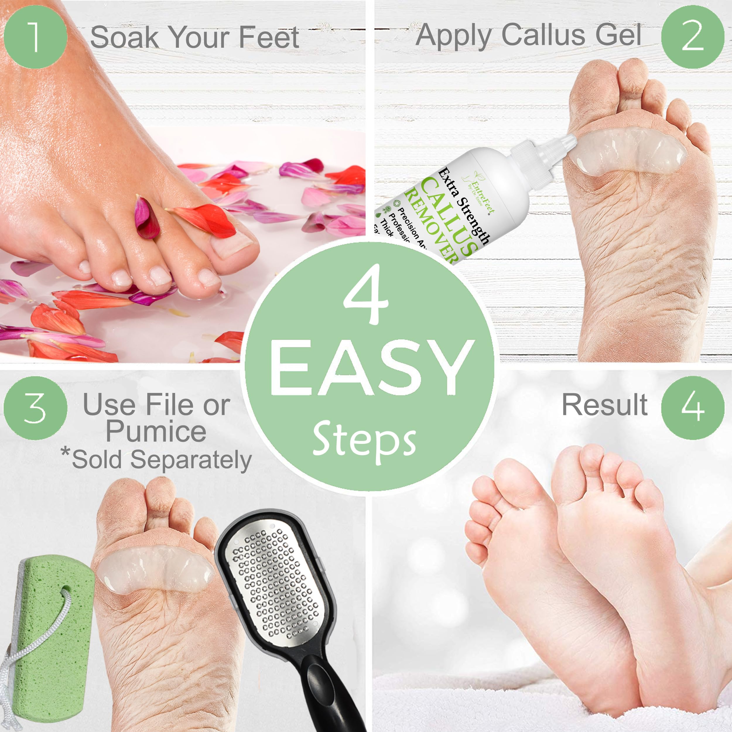 EntreFeet Procedimiento de pedicure seguro con gel y piedra pómez.