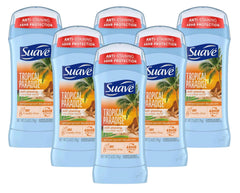 Envase compacto del desodorante Suave Paraíso Tropical, ideal para viaje.