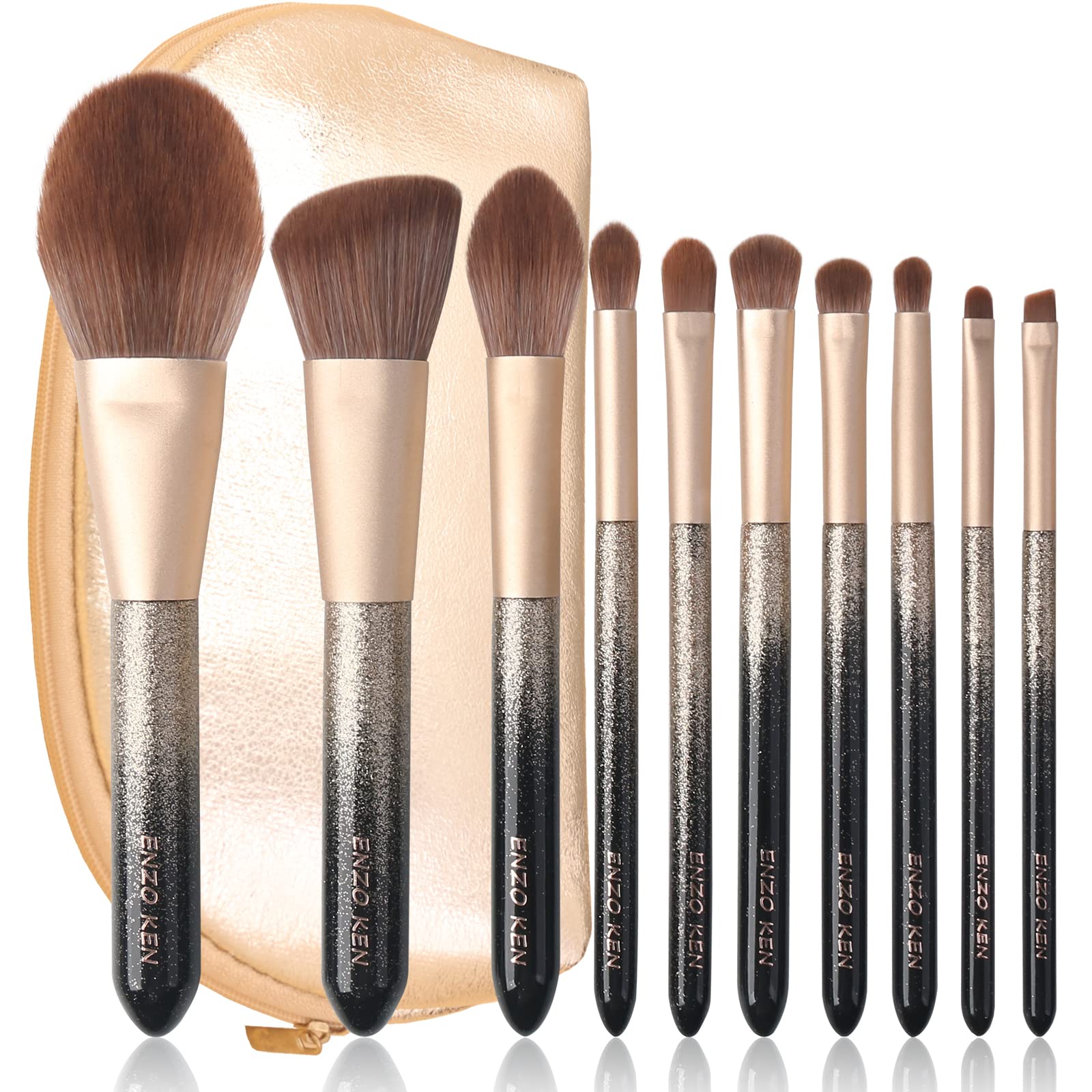 ENZO KEN set de brochas natural sable para rostro y ojos, acabado suave.