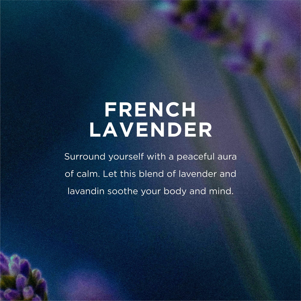 Three-ingredient formula of EO Lavender Deodorant with alcohol, water, and essential oils.