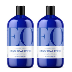 EO French Lavender hand soap refill bottles; ideal for easy refills and waste reduction.