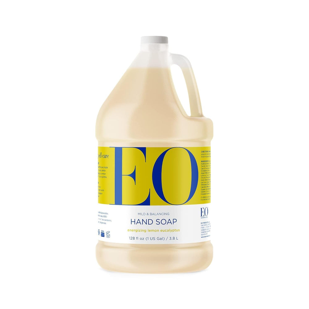 EO Jabón líquido para manos, botella de 1 galón, limón y eucalipto para limpieza suave.