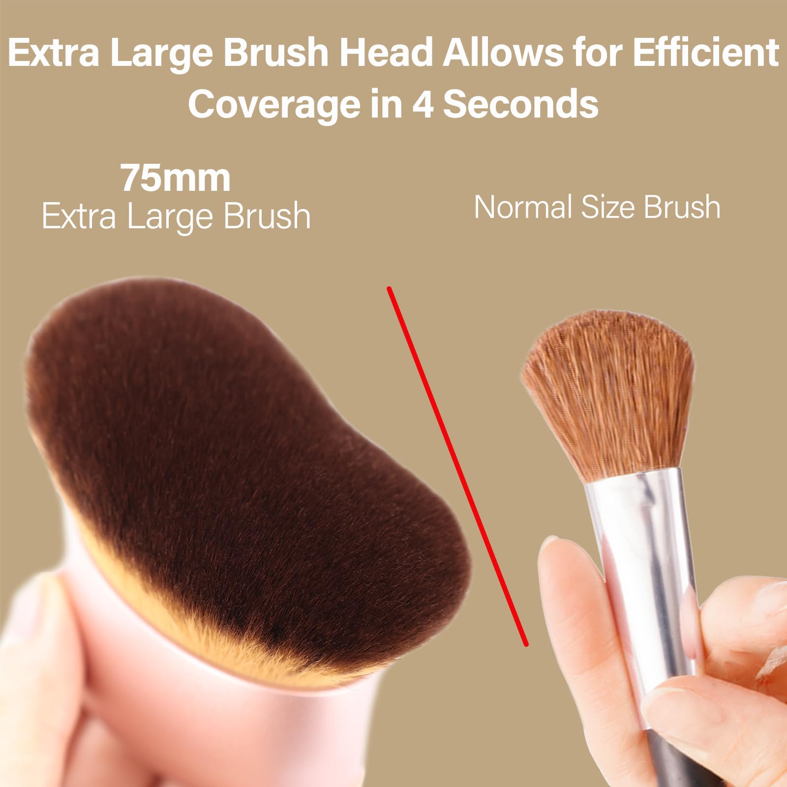 EOICCEOH kabuki brush with rose gold handle delivering even blend on décolletage and arms.