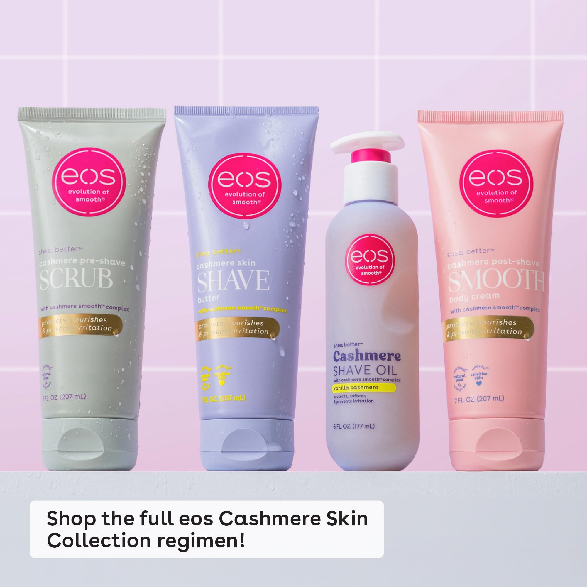 tercer paso del régimen eos Cashmere para piel suave tras el afeitado.