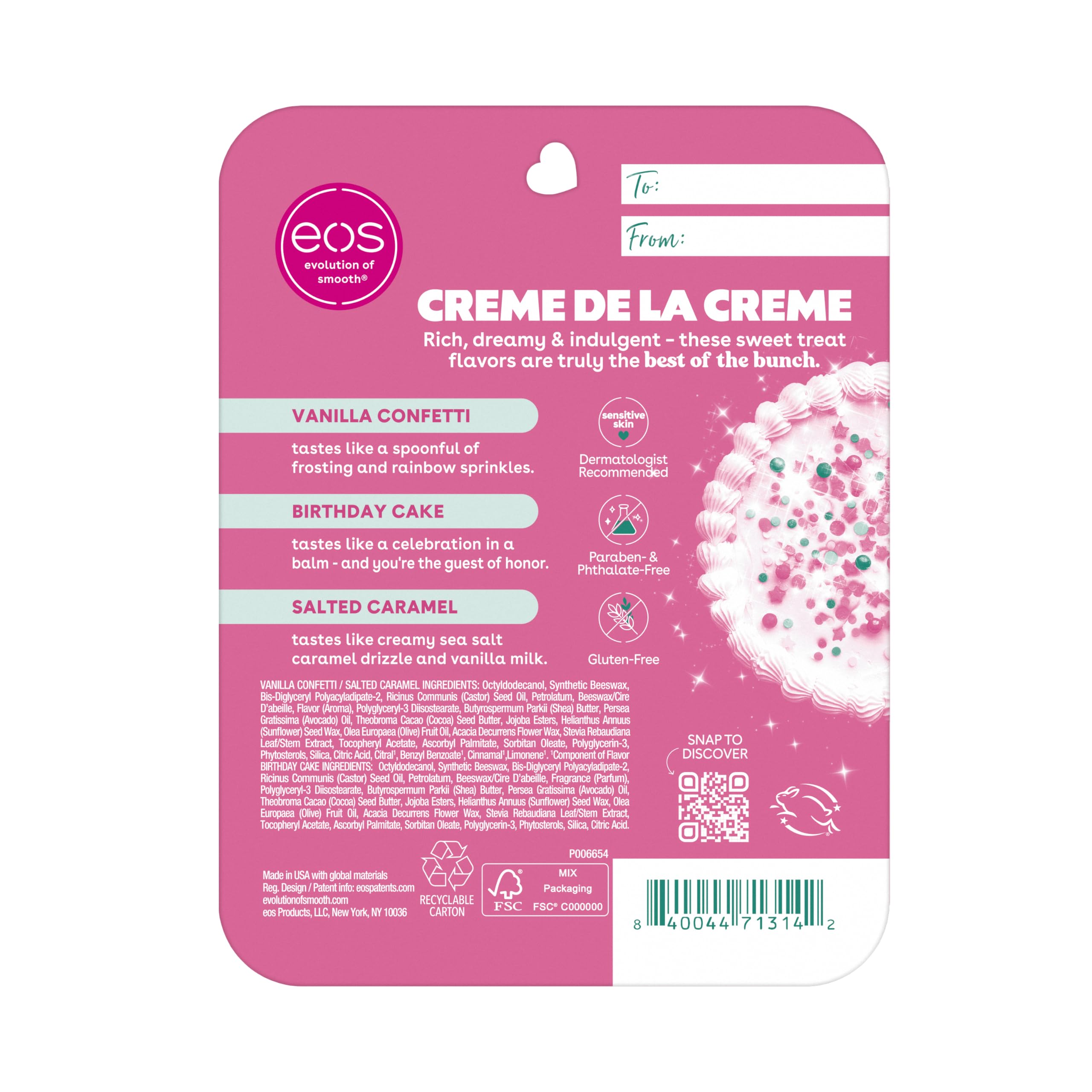 EOS Super Balm Mini Vanilla Confetti swatch with soft, comforting feel