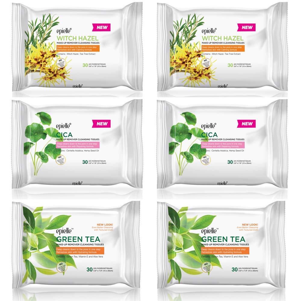 Epielle toallitas desmaquillantes, conjunto 6, 30 unidades, ideal para limpieza diaria.