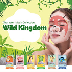 Mascara facial de tejido con animales adorables para spa en casa.