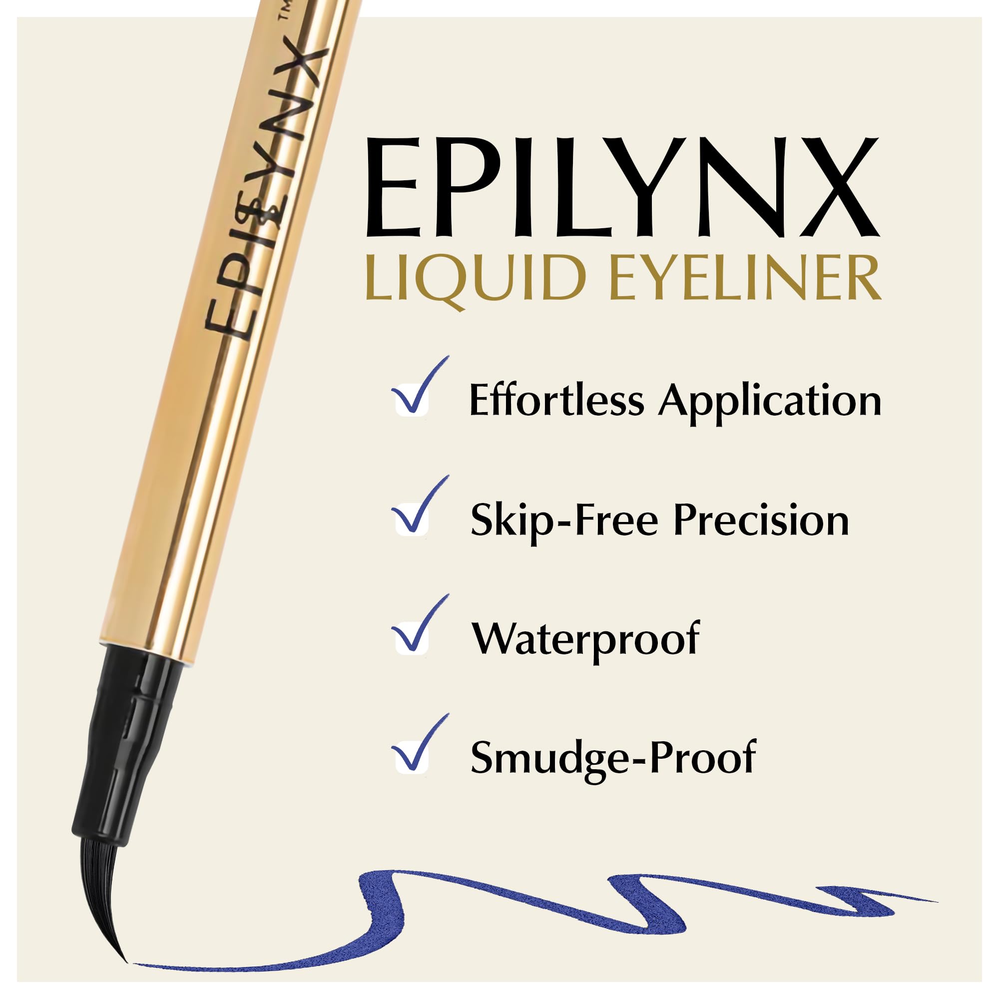 Delineador líquido Epilynx resistente al agua para todo el día sin retoques.