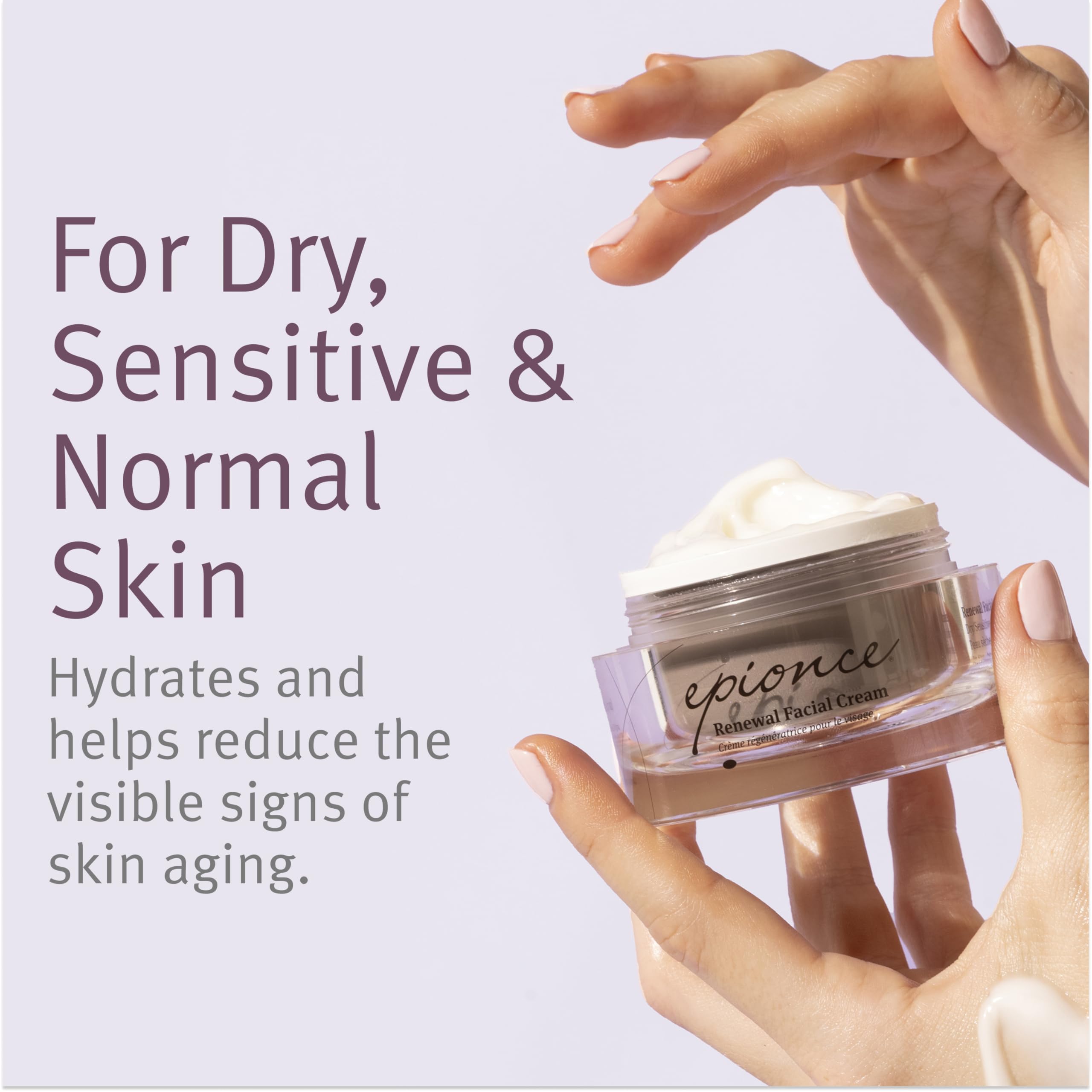 Crema de renovación facial Epionce, textura rica para aplicación suave en piel normal.