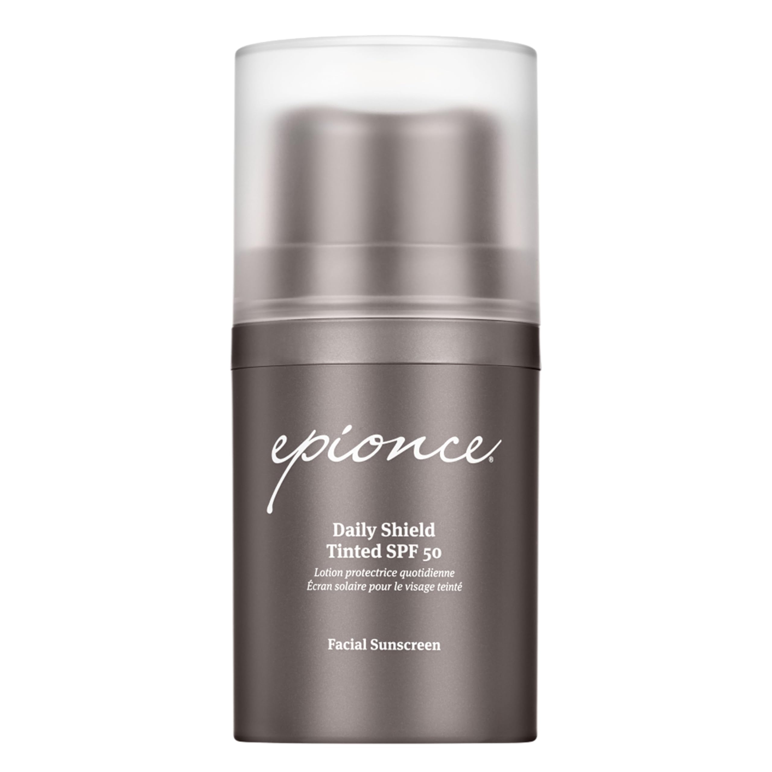 Epionce Daily Shield SPF50 – bouteille montrant une protection UV durable pour le visage.