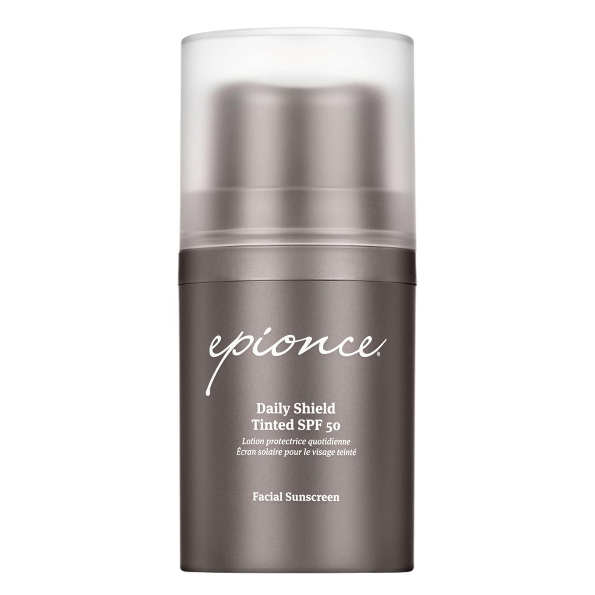 Epionce Daily Shield SPF50 – bouteille montrant une protection UV durable pour le visage.