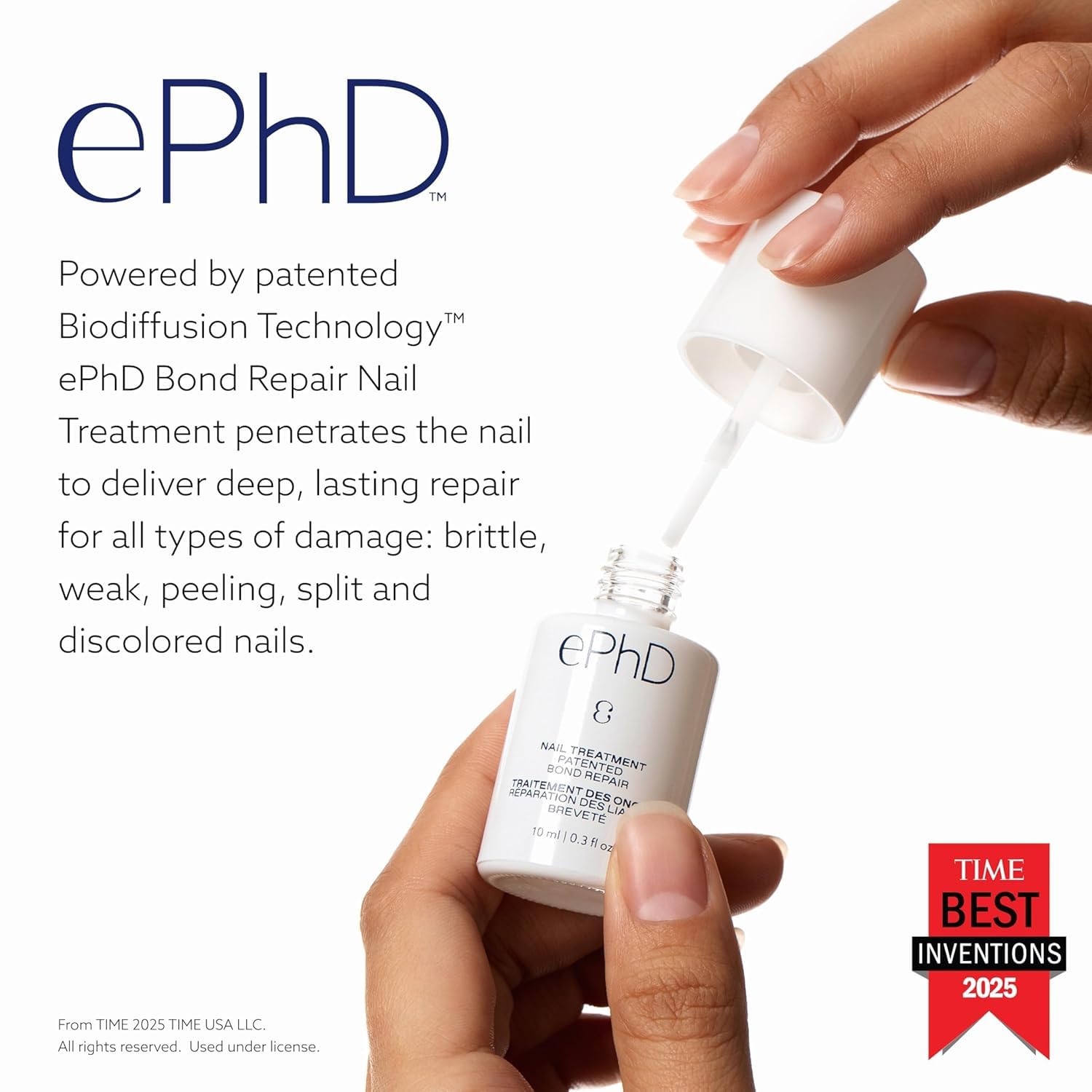 Epres ePhD Bond Repair – application sur ongles illustrant une utilisation efficace.