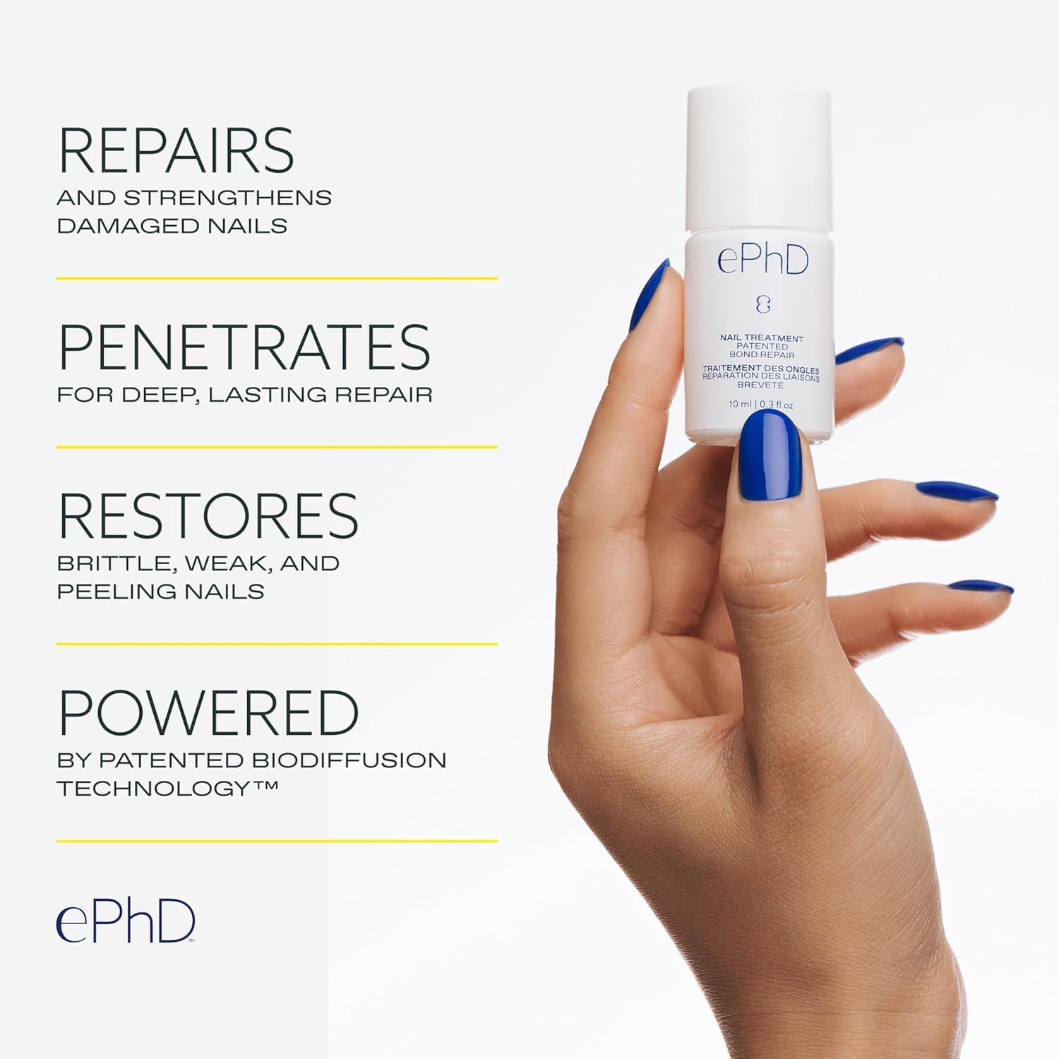 Epres ePhD Bond Repair – résultats visibles après une utilisation sur ongles fragiles.
