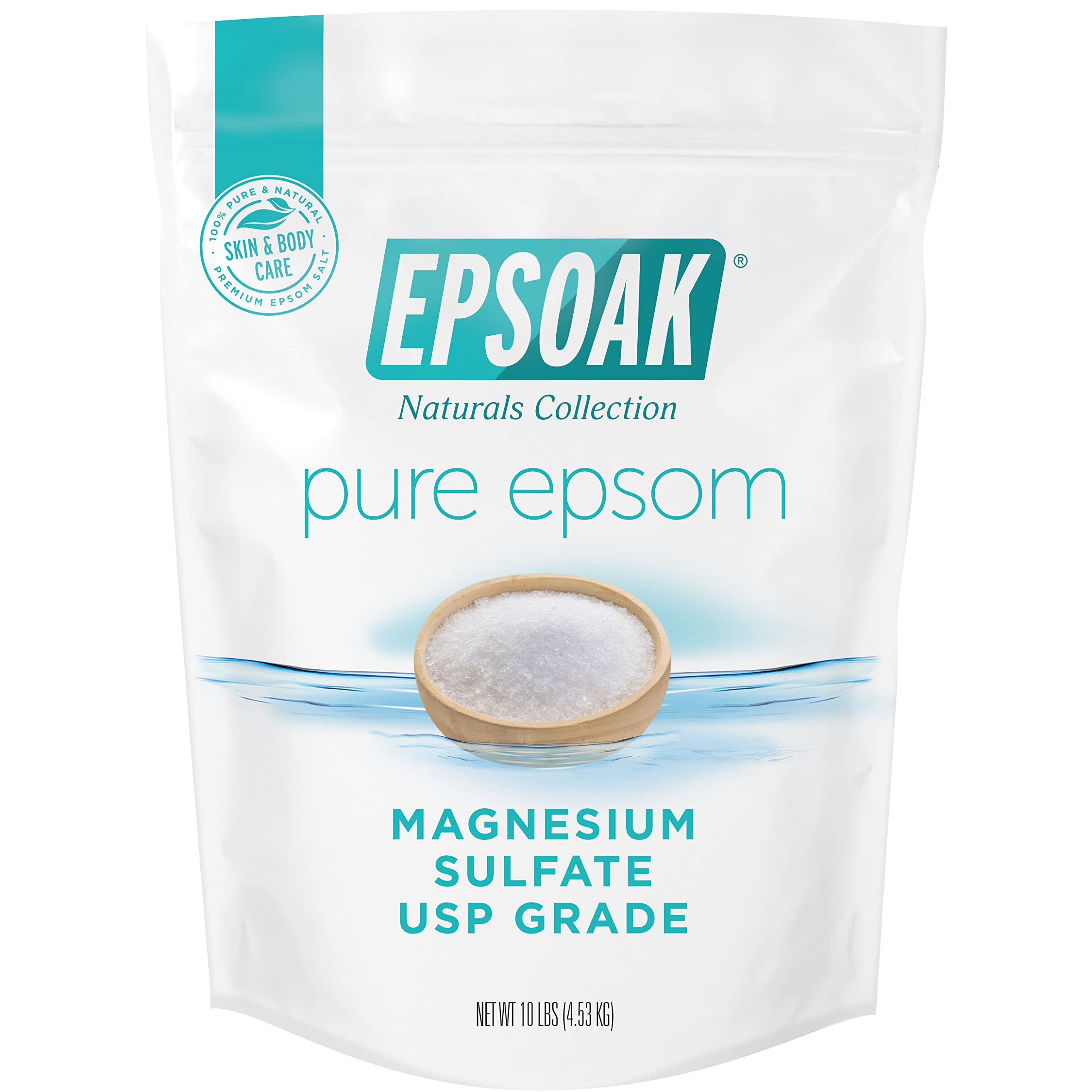 Epsoak Sal Epsom 10 libras, bolsa recerrable para uso doméstico práctico.