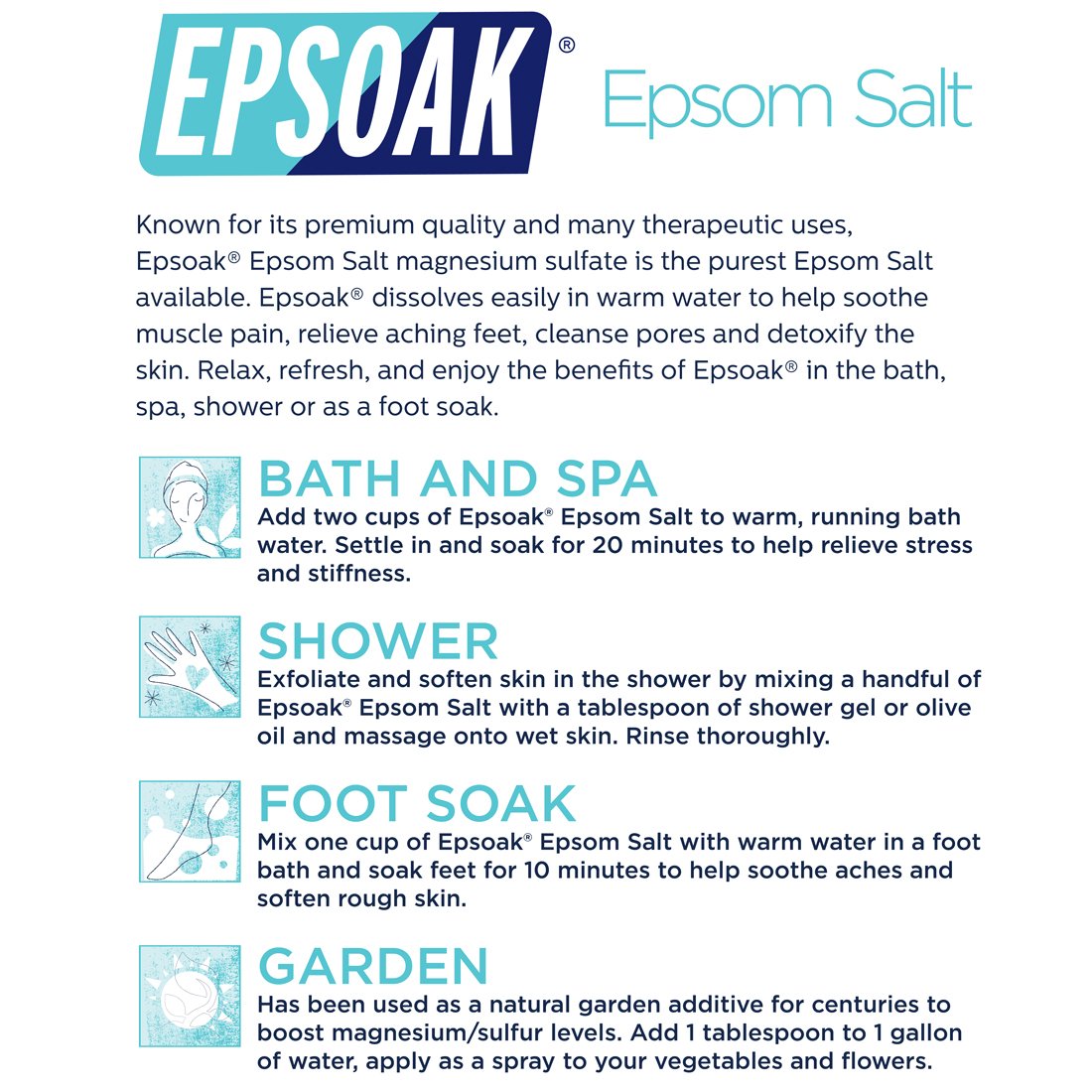 Epsoak Sal Epsom cuida la piel con uso suave