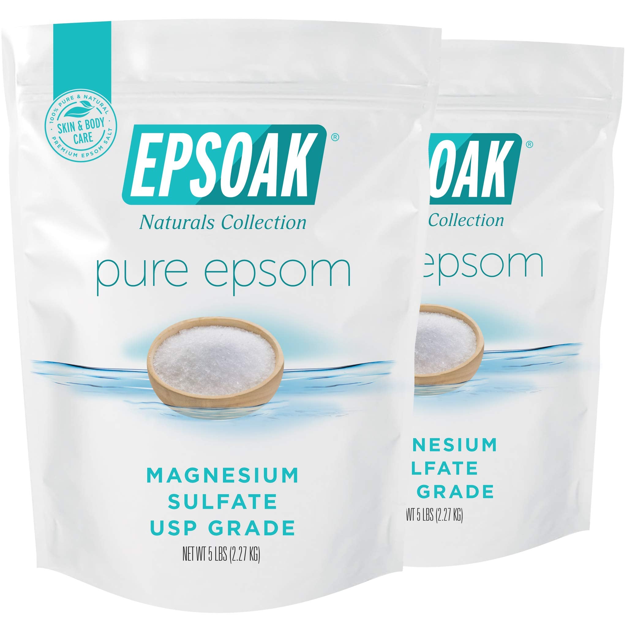 Epsoak Sal Epsom: dos bolsas con cierre reutilizable para almacenamiento cómodo.