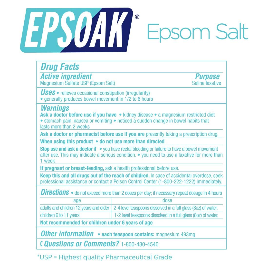 Epsoak Sal Epsom envase EE. UU.: producto fabricado en Estados Unidos.