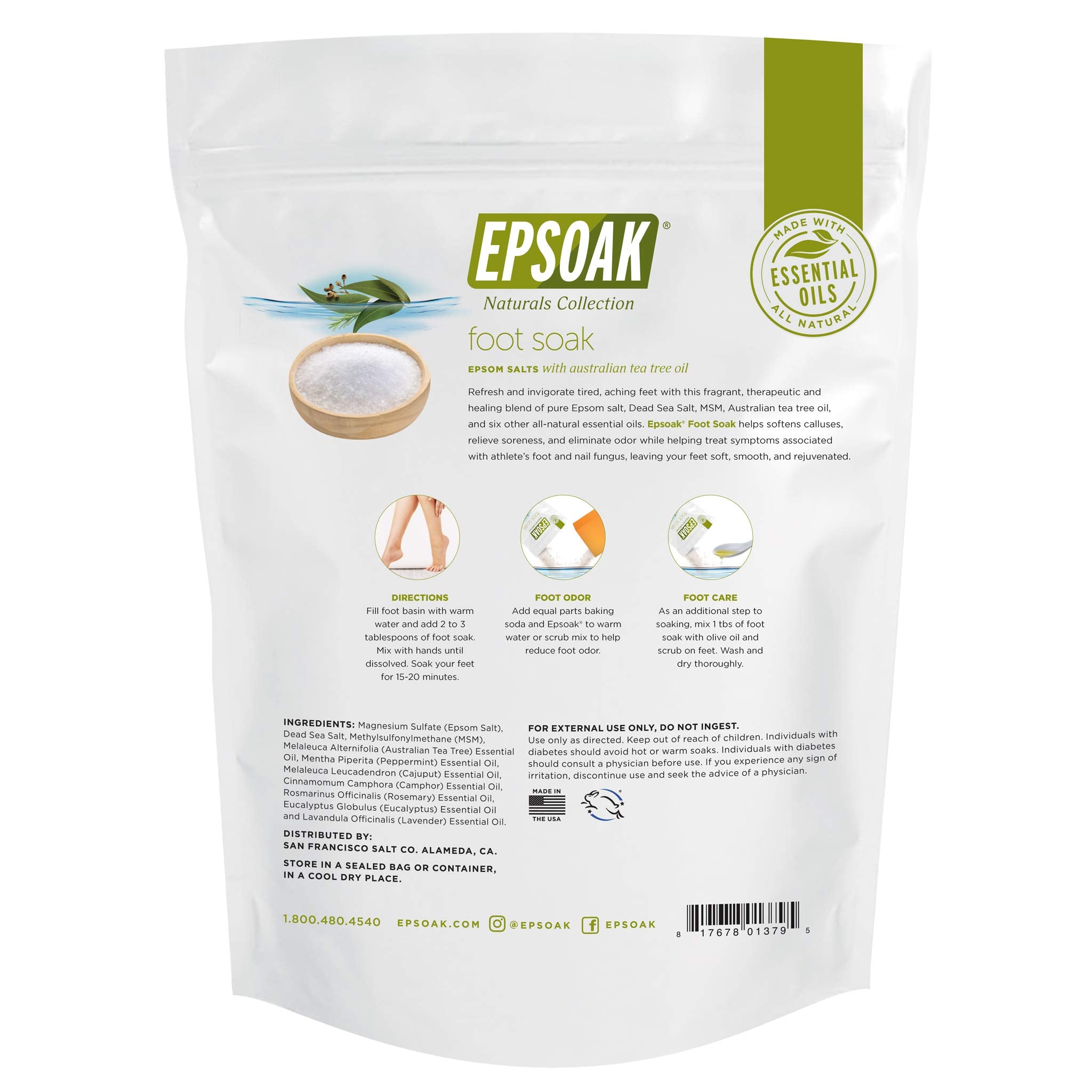 Epsoak Tea Tree Foot Soak sales epsom minerales para limpieza suave