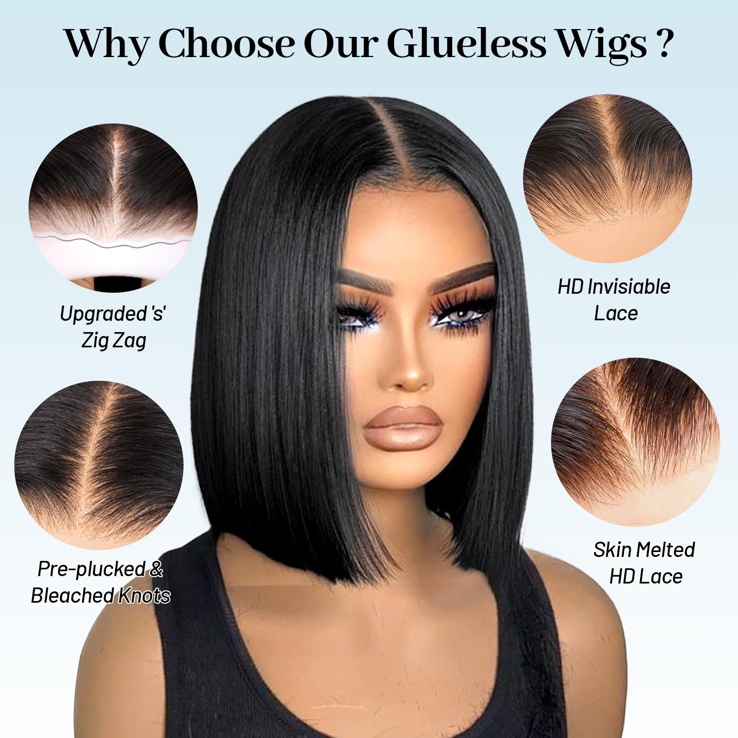 EQ DUOUPA bob wig 3D dome cap close-up showing comfortable adjustable fit