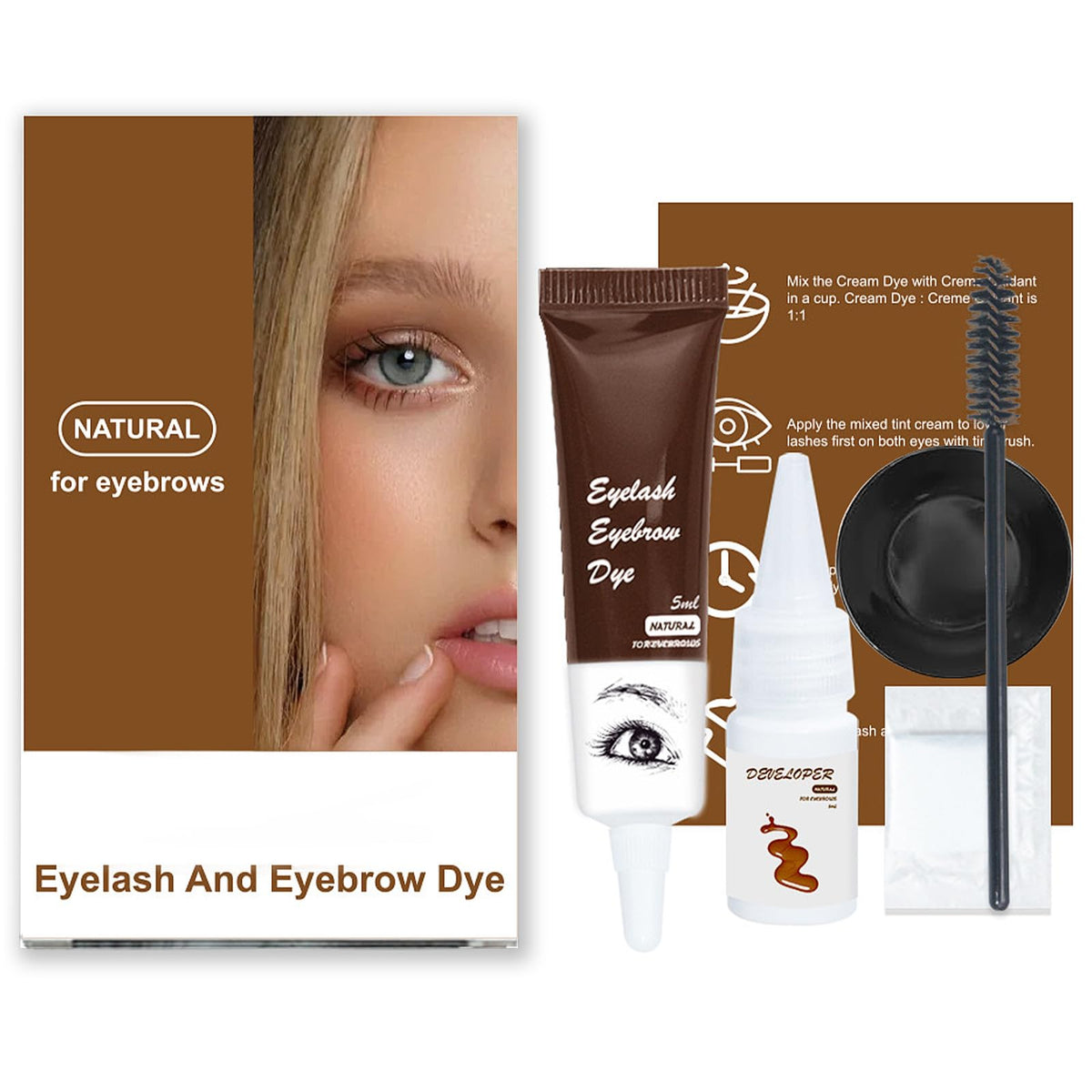 Eqimznv kit coloracion pestanas cejas, empaque compacto para uso diario.