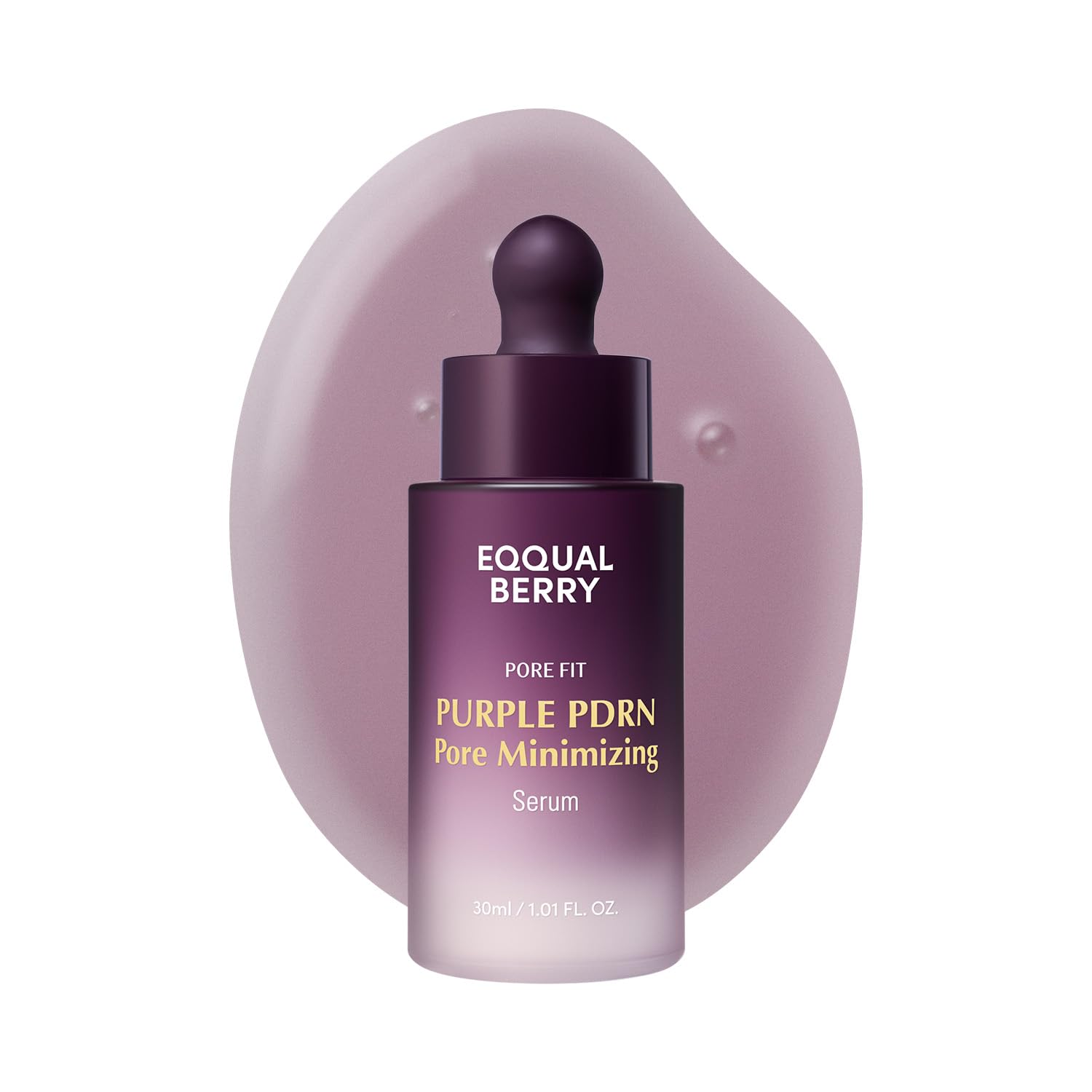 EQQUALBERRY PDRN, frasco de suero morado para poros refinados y piel más suave.