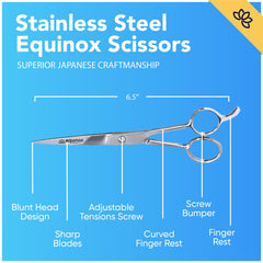 Tijeras Equinox con mango ergonómico para mayor comodidad durante sesiones prolongadas.