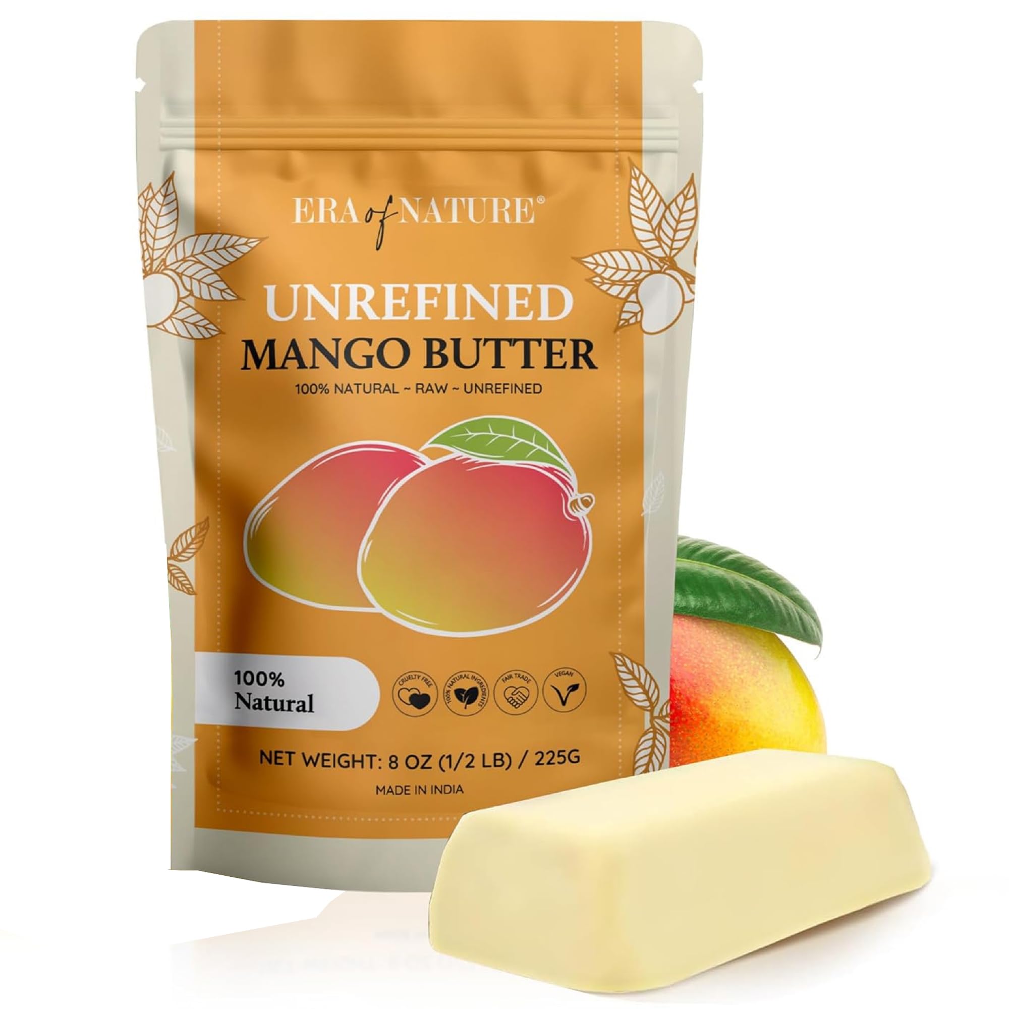 Era of Nature Manteca mango cruda bloque 8oz, base para cosmética casera.