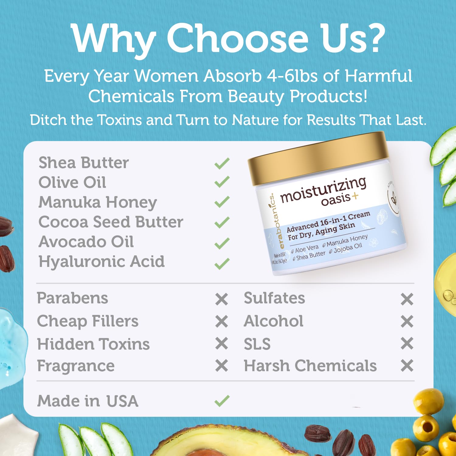 Era Organics Crema Facial Nocturna Avanzada: aloe vera para calmar irritaciones y enrojecimiento menor.