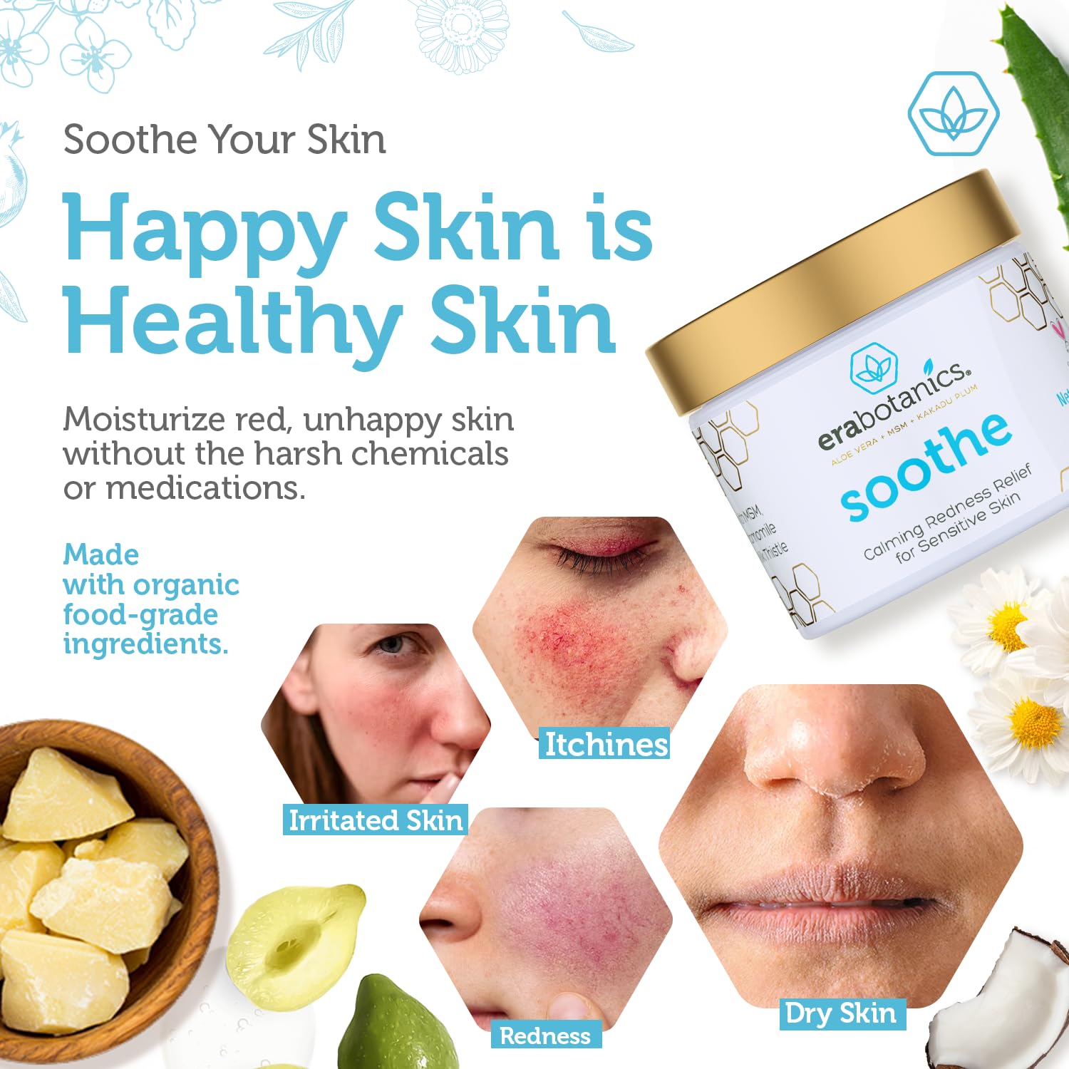 Era Organics ingredientes-manuka-chamomile beneficios calmantes para piel sensible.