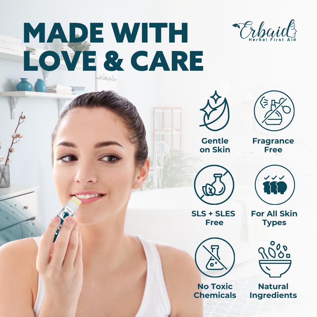 Erbaid balms labial vitaminado con A, D, E y K para labios nutridos.