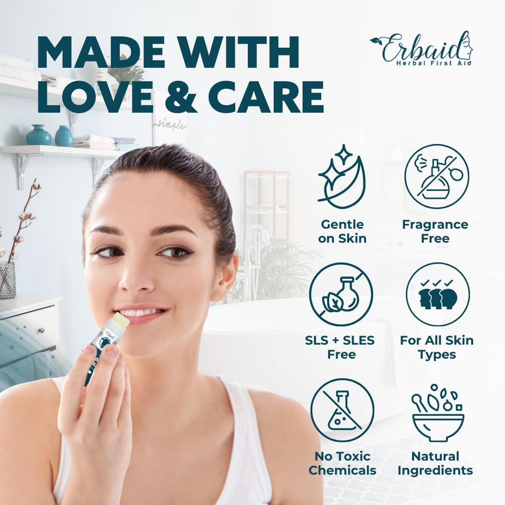 Erbaid balms labial vitaminado con A, D, E y K para labios nutridos.