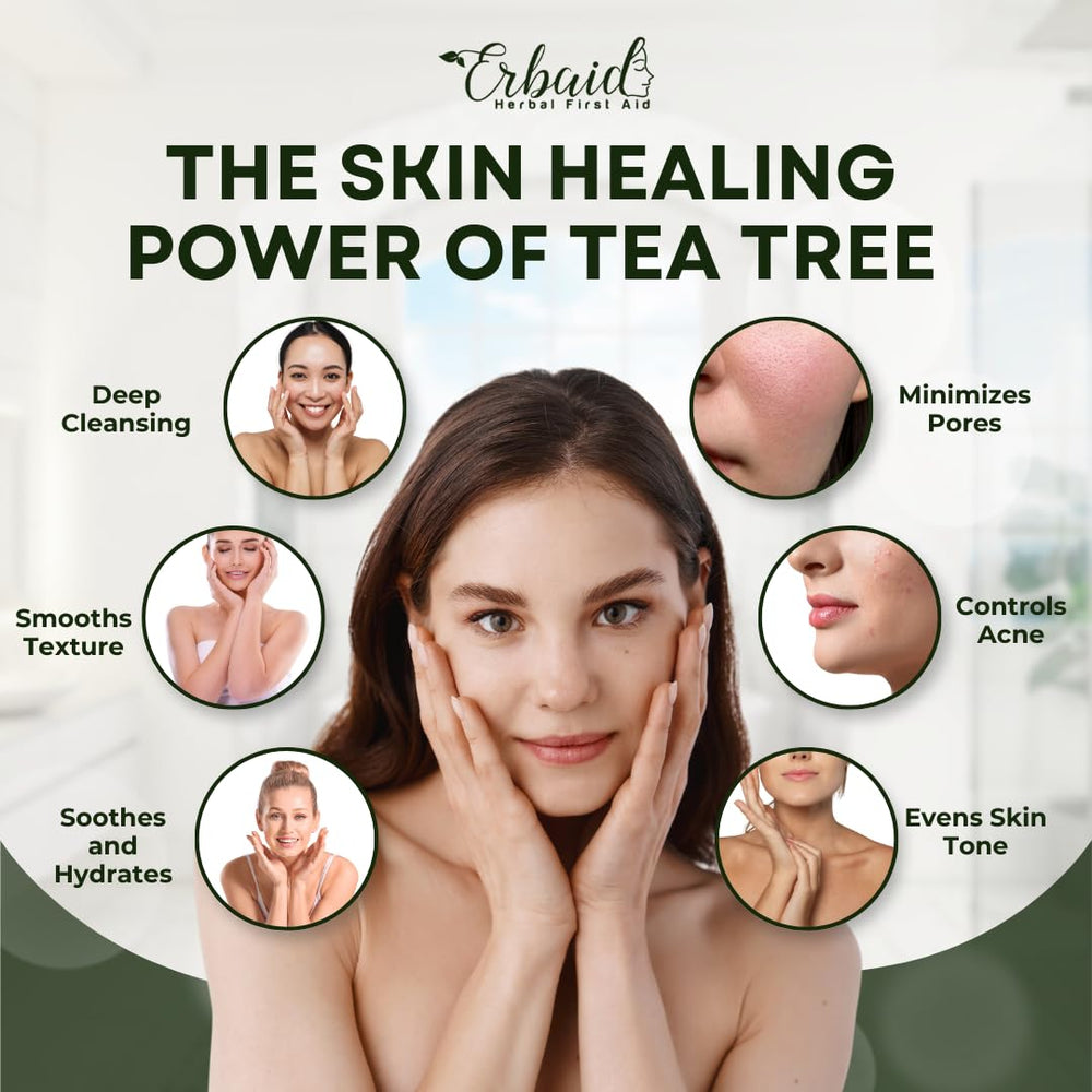 Erbaid jabón arbol de te para cuerpo, revitaliza piel mientras limpia.