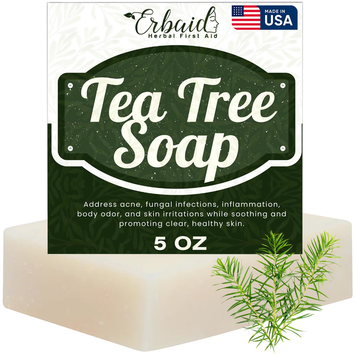 Erbaid jabón arbol de te para rostro, limpieza suave y protección diaria.