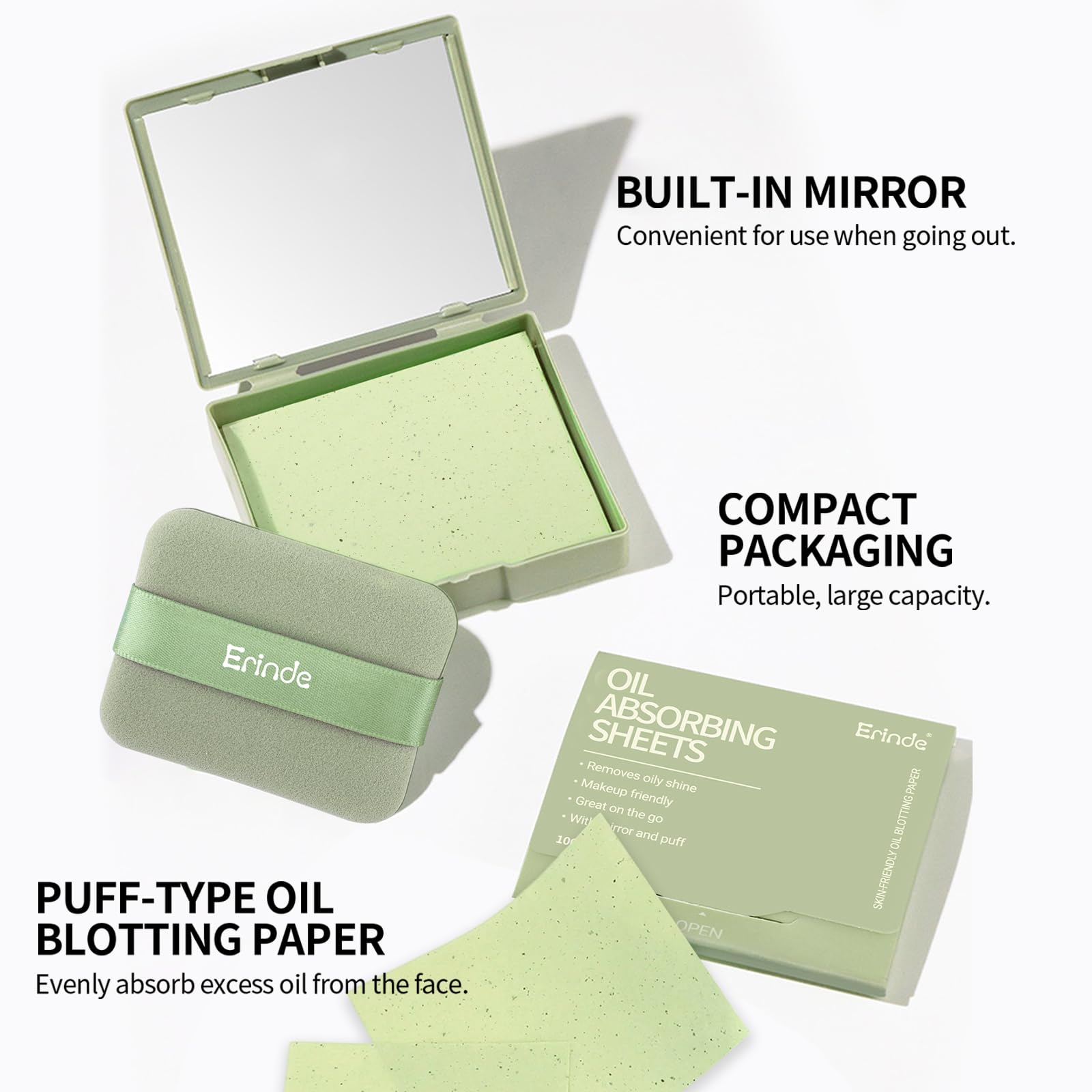 Dispensador con aplicador suave para aplicar hojas sin dañar el maquillaje.