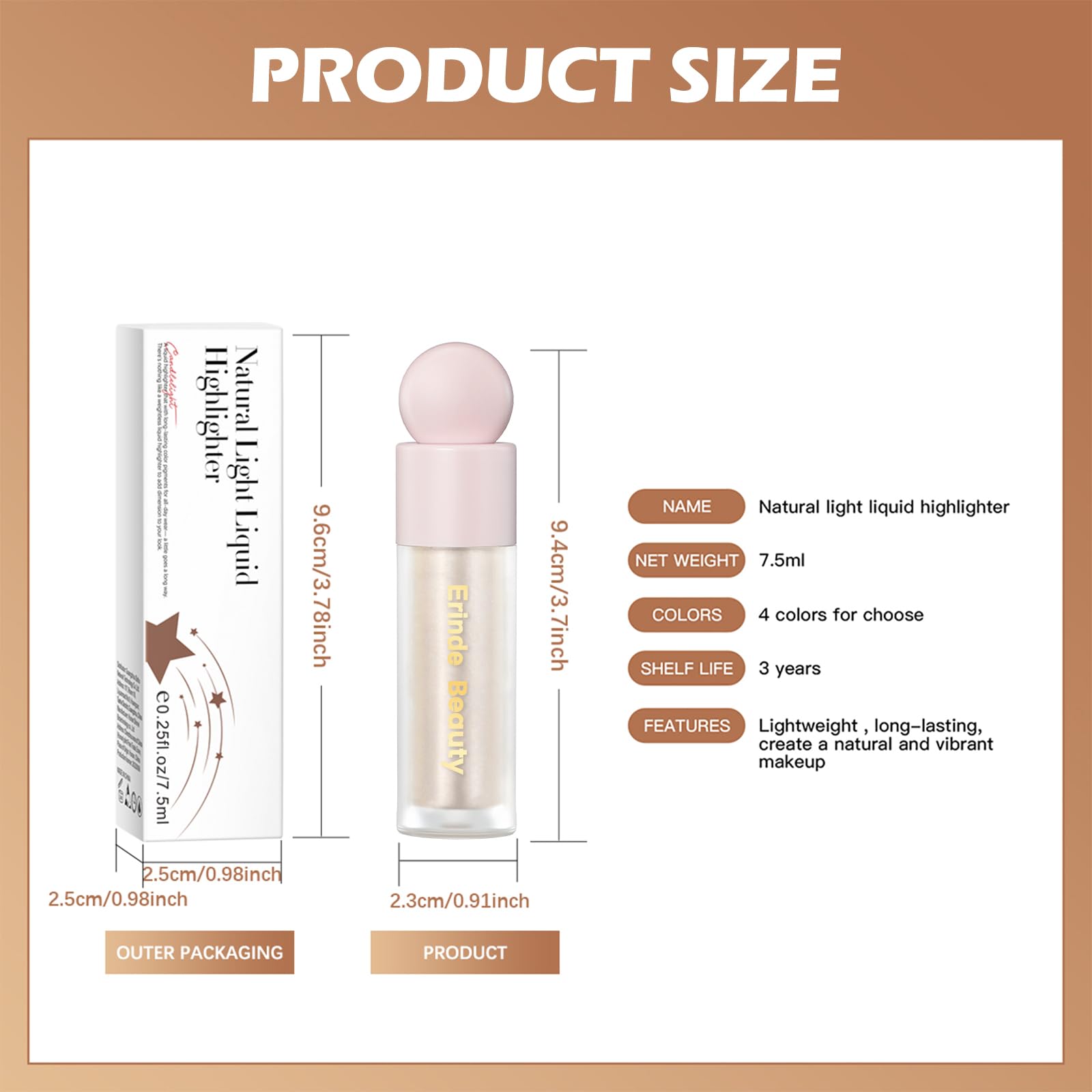 Erinde iluminador líquido Envase ergonómico para una aplicación cómoda.