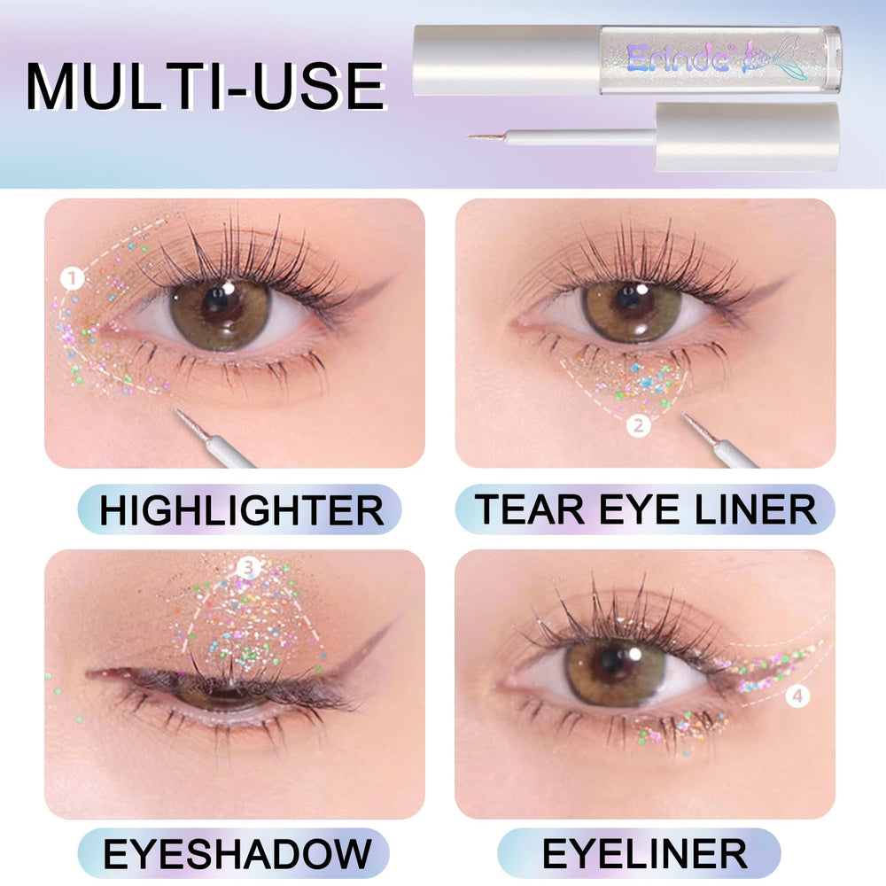 Erinde maquillaje rostro glitter para toques sutiles y duraderos.