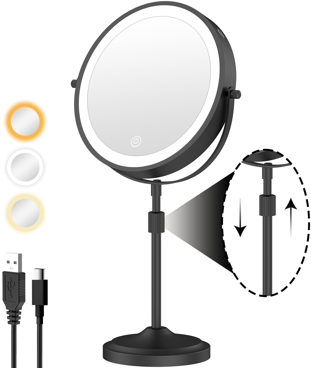 Espejo Erlingeryi iluminado de 9 pulgadas con 1x-10x para maquillaje detallado.