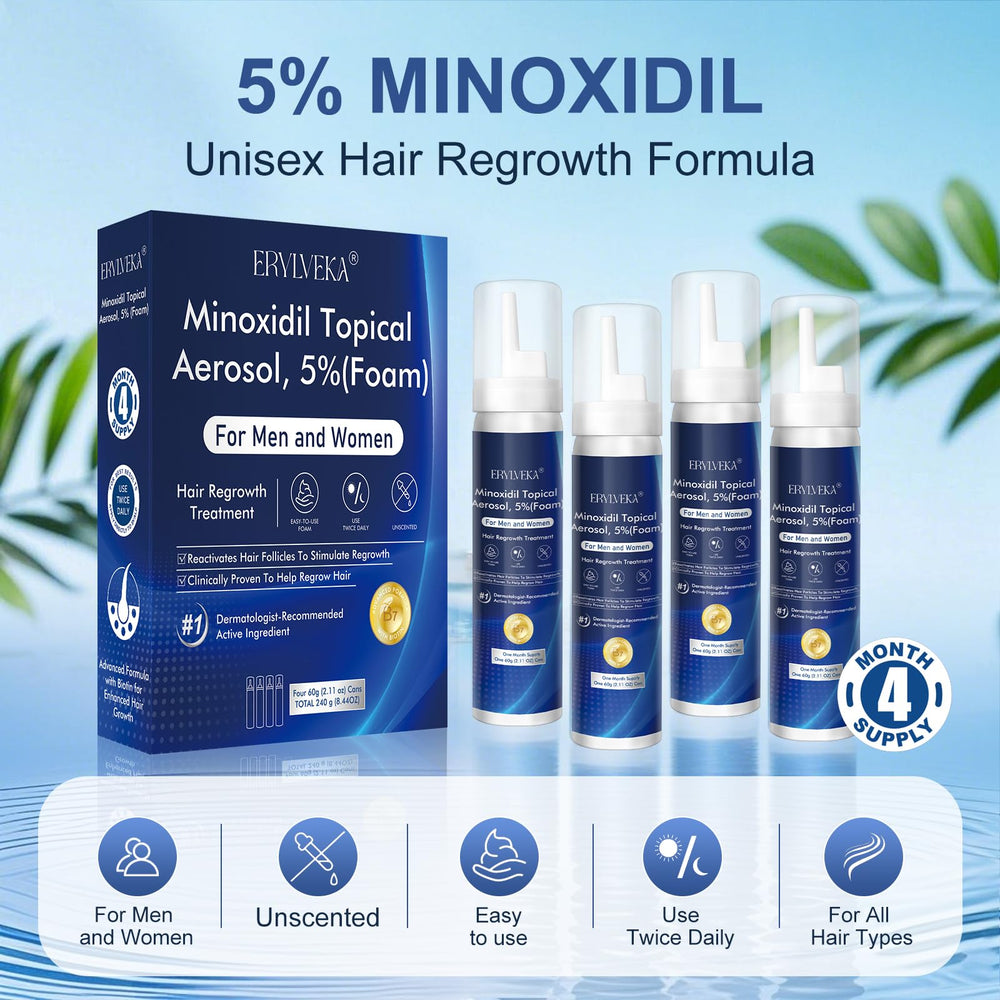 Lata ERYLVEKA Minoxidil 5% sin fragancia para piel sensible.