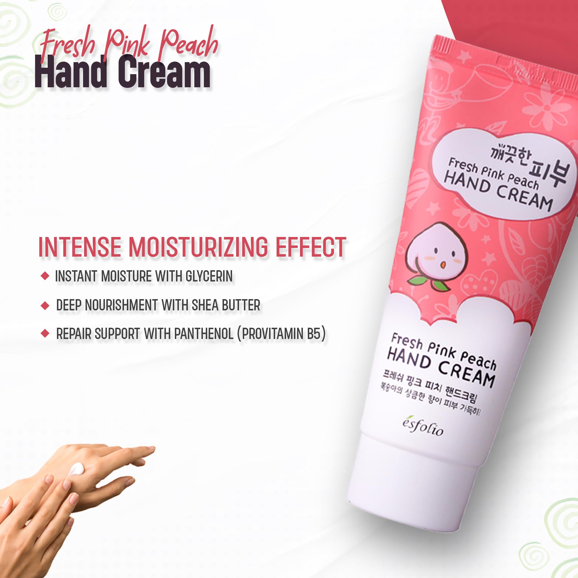 Esfolio Crema de Manos Fresh Pink Peach, uso diario para mantener manos suaves.
