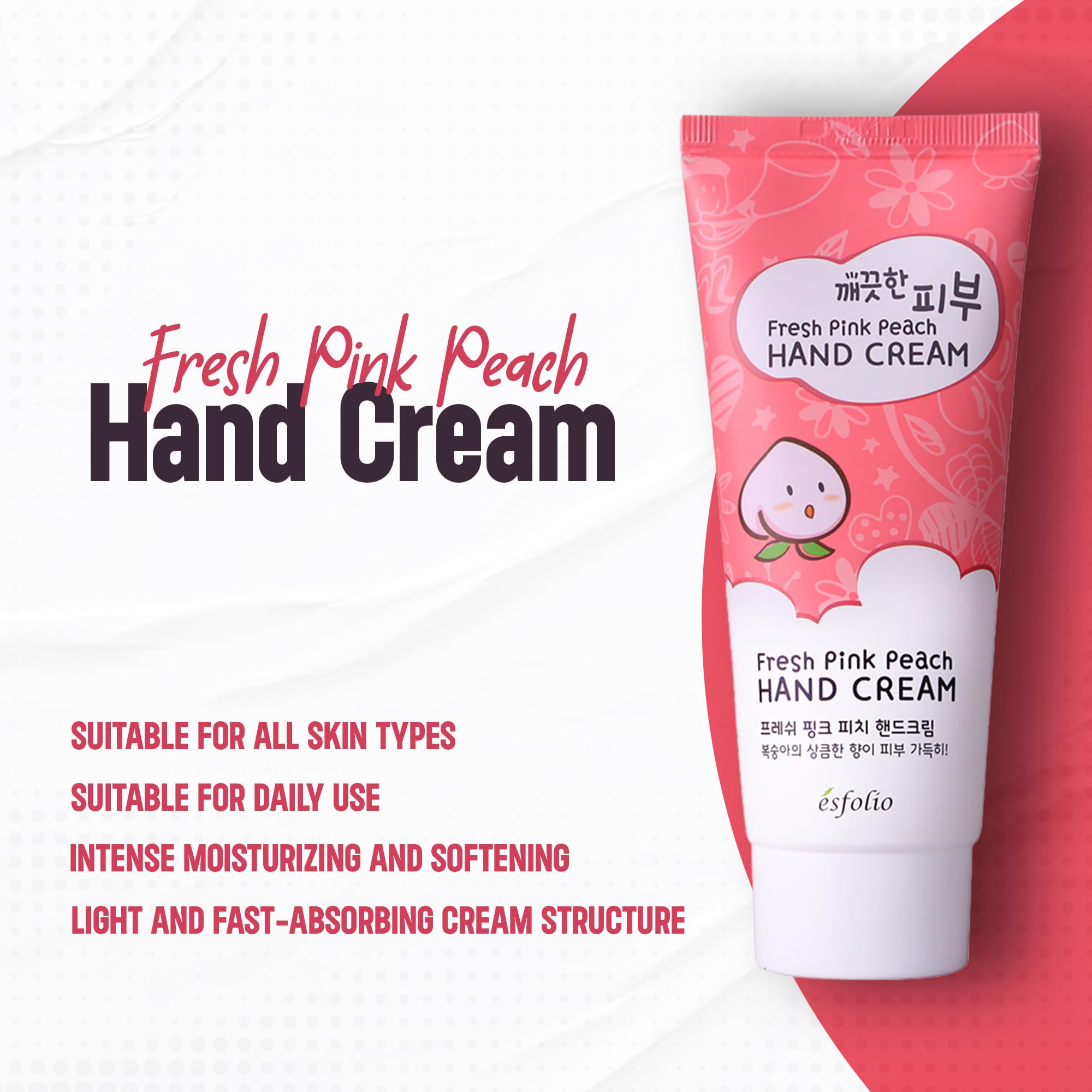 Esfolio Crema de Manos Fresh Pink Peach, textura suave y absorción rápida.