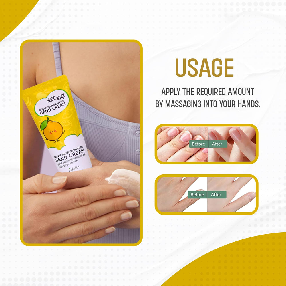 Esfolio Yuja Vitamina C crema de manos, textura ligera para uso diario.