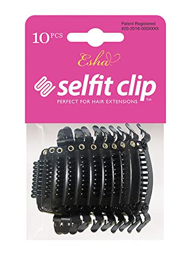 Esha Selfit Clip para extensiones natural negro, fijación rápida para peinado.